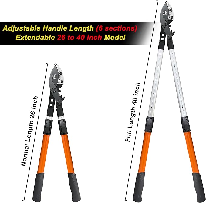 Loppers for Tree Trimming Heavy Duty, 26-40 Inch Handle Telescopic Tree Trimmer, Sync Drive Leverage Pruner, 2 Inch Branch Cutter