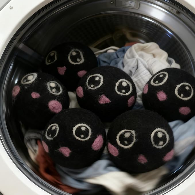 Dry Balls, Black Wool Dryer Balls Laundryer Balls for Dryer Premium 6-Pack New Zealand Wool Save Drying Time by 30%, Eliminate Static Cling, Reusable & Eco-Friendly Chemical Free