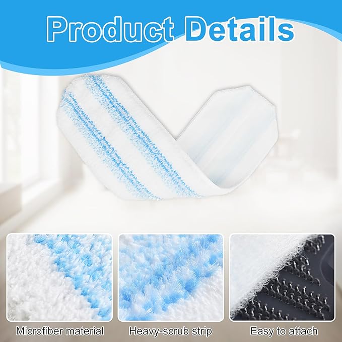 Mop Replacement Pads for O Cedar H2prO Flat Mop System, Mop Handle for O-Cedar H2pro Mop, Reusable Microfiber Mop Pads for Ocedar Flat Mop, Include 4 Mop Pad Refills and 4-Section Mop Handle