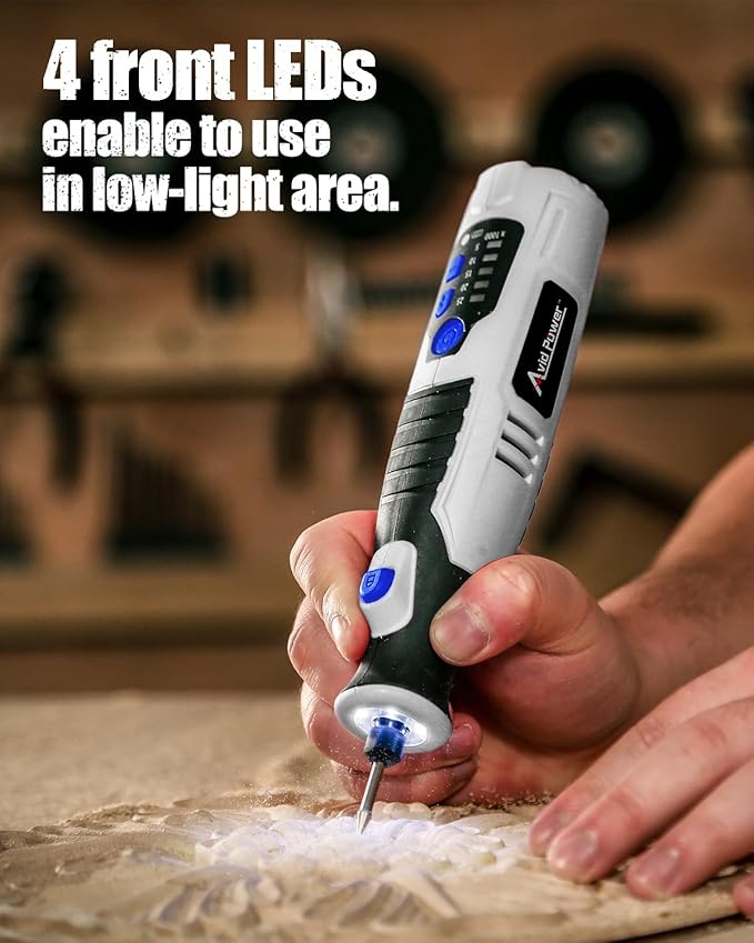 AVID POWER Cordless Rotary Tool 2.0 Ah 8V Rechargeable Rotary Tool, 4 Front LED Lights, 5 Speeds, 60 Pcs Rotary Accessories with Bag for Carving, Engraving, Sandng, Polishing and Cutting - Grey