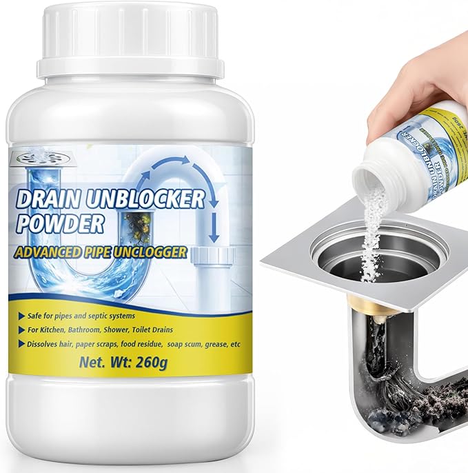 Powerful Drain Clog Remover, 260g Pipeline Dredging Agent & Drain Cleaner Fast Dissolves Hair, Paper Scraps, Food, Grease & Soap Scum, Unclog Sink Drains, Kitchen sinks, Shower pipes, Toilet