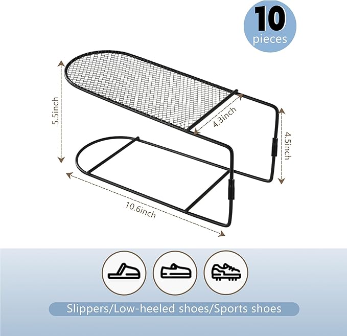 CiBiZi Shoe Slots Organizer 12Pack Metal Shoe Stackers for a Pair of Shoes Double Layer Shoe Holder Shoe Storage Closet Organizers Shoe Space Saver Organizador de Zapatos Black