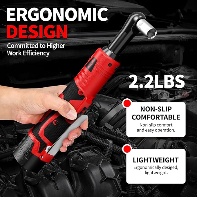 Electric Ratchet Wrench Set, 550 RPM Cordless Ratchet Wrench, 3/8" 18V Power Ratchet Tools with Variable Speed, LED Light, 7 Sockets, 2 Packs 2.0Ah Lithium-Ion Battery and Fast Charger
