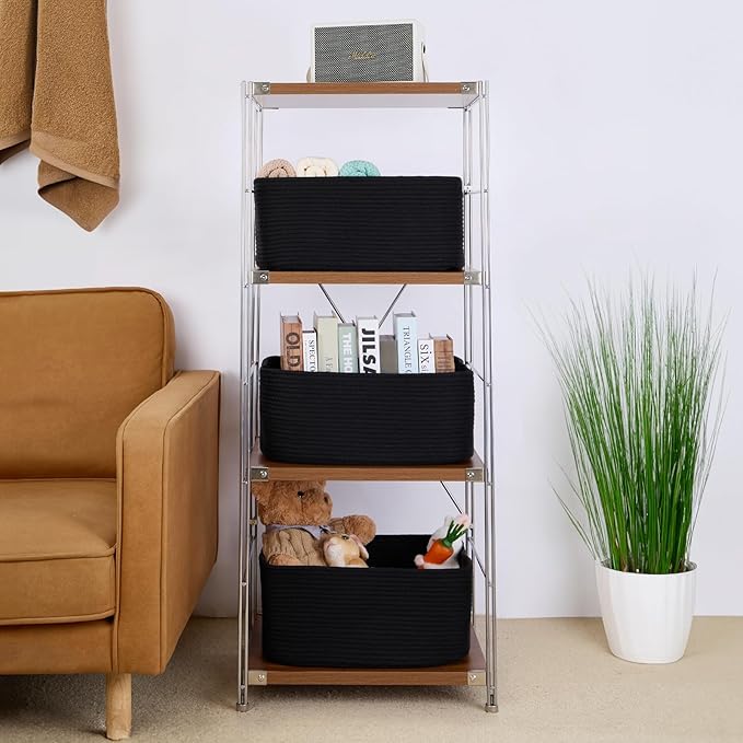 Large Storage Baskets for Shelves, Closet Organizers Bins for Clothes Blanket Towels, Baby Nursery, Toy Baskets Box, Woven Rope Baskets, 17 x 13 x 7.5”, 2 Packs Black