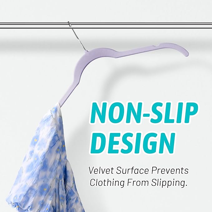 Sishynio Velvet Hangers 50 Pack – Slim Non-Slip Flocked Hangers with 360° Swivel Hook, Space-Saving Closet Organizer for Dresses, Coats, Blouses(Purple)