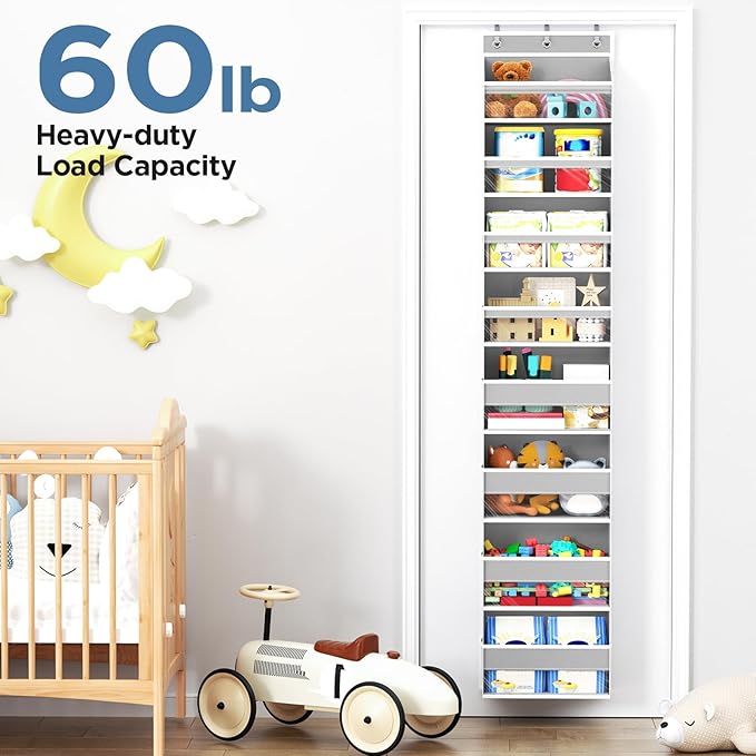 Mefirt Over The Door Organizer, 8 Shelf Door Hanging Organizers with 8 Large Capacity Pockets, Back of Door Organizer Storage Hanging Shelves for Closet Bathroom Bedroom Nursery