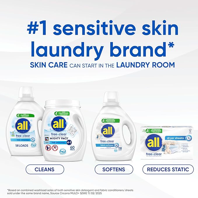 all Unit Dose Laundry Detergent, Mighty Pacs, Free Clear, 80 Count