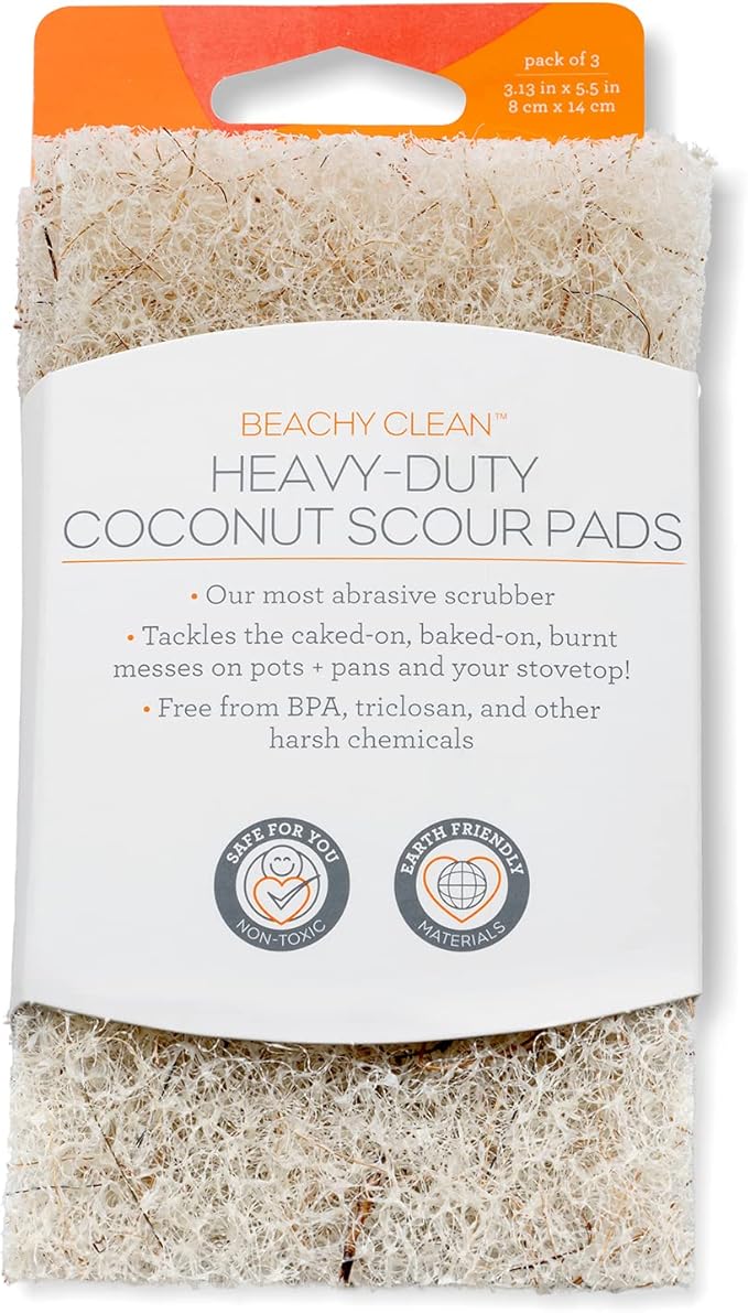 Full Circle Beachy Clean Coconut Sponge, Scour Pads, Set of 3 (Pack of 2)