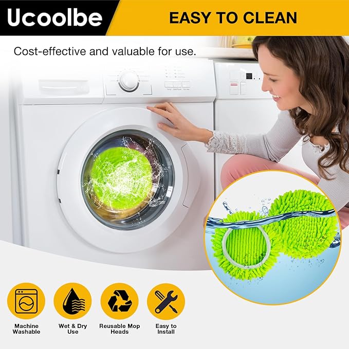 Chenille Duster Mop Head Compatible with O Cedar Mop Easywring 1-Tank System, Microfiber Chenille Mop Pads Spin Mop Refill for Dry & Wet Use, 3 Pack