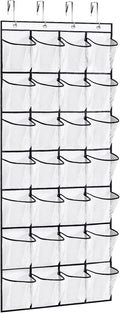 VOPTON 28Large Pockets Over The Door Shoe Organizer, Hanging Shoe Organizer for Closet, Premium Clear Shoe Rack for Door, Shoes Hanger Organizers Storage Holder for Back of Door and 4Metal Hook White