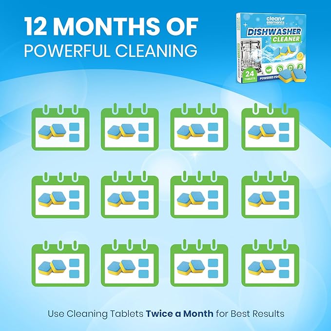 Dishwasher Cleaner Tablets & Deodorizer – 24 Pack (12 Month Supply) Deep Cleaning Descaler Pods, Removes Limescale, Hard Water, Calcium, Grease & Odor, Septic Safe Heavy Duty for Dish Washer
