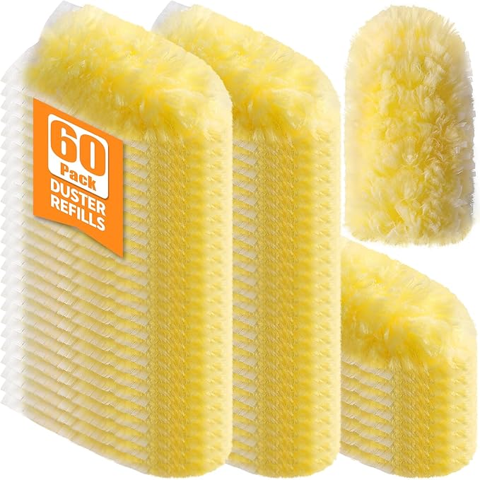 60 Count 360° Heavy Duty Duster Refills, Compatible with Swiffer Duster, Larger Size Disposable Electrostatic Microfiber Dusters, 4X Thick Cleaning Dusters, Unscented