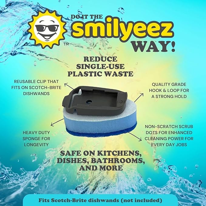 Smilyeez No Plastic Blue Dotted Sponge Refill for Scotch-Brite's Dishwand Refill 10 Pack with Adapter