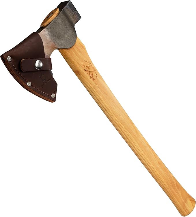 COUNCIL TOOL Wood-Craft Camp Carver Axe - 1.7 lbs Bushcraft Axe with 22" Curved Hickory Handle & Leather Sheath - WC17CCA22S