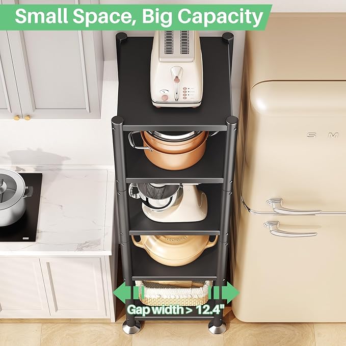 PXRACK 5-Tier Kitchen Storage Shelves, Adjustable Metal Shelves for Storage Pantry Shelves with Rolling Wheels, Storage Rack Shelving Unit Organizer for Bedroom Laundry Closet