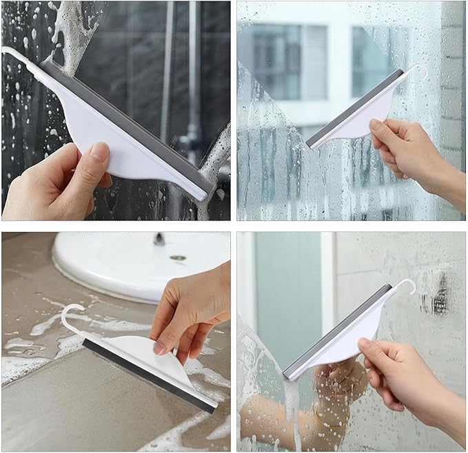 Tiny Bathroom Mirror Squeegee for Shower Glass, Silicone Shower Squeegee with Hanging Hook, Handy Water Blade Mini Squeegees, Wiper Scraper Cleaner Tool for Cleaning Window Glass Sink Counter