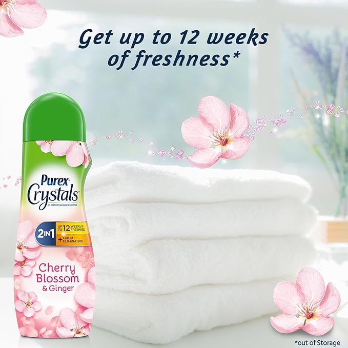 Purex Crystals In-Wash Scent Booster, Fresh Cherry Blossom, 21 oz (Pack of 4), Long-Lasting Freshness & Odor Elimination Technology