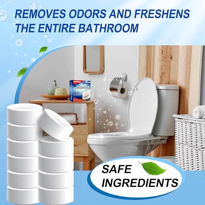 Automatic toilet cleaning tablets,50 packs-bleaching, descaling, deodorizing-water tank drop tablets, fresh smell, safe, for removing stains and scale, recommended for most toilets, cost performance
