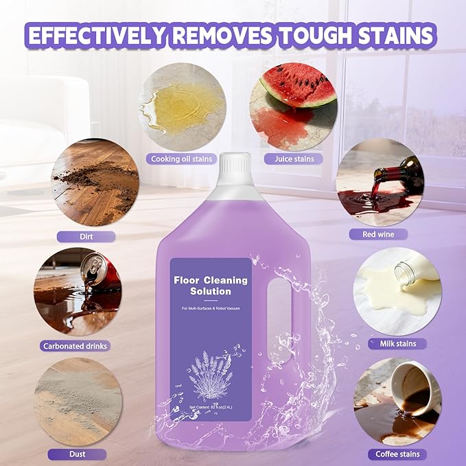 82 FL OZ/2.4 L Lavender Scented Floor Cleaning Solution Compatible with Dreame Cleaning Solution, Low Foam & No Residue, Floor Cleaner for All Robot Vacuum and Wireless Wet Dry Vacuum Cleaners