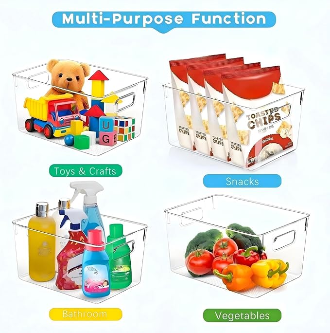 Set of 8 Clear Plastic Storage Bins, 4 Large and 4 Small Stackable Storage Containers for Pantry Organization and Kitchen Storage Bins,Home Edit and Cabinet Organizers