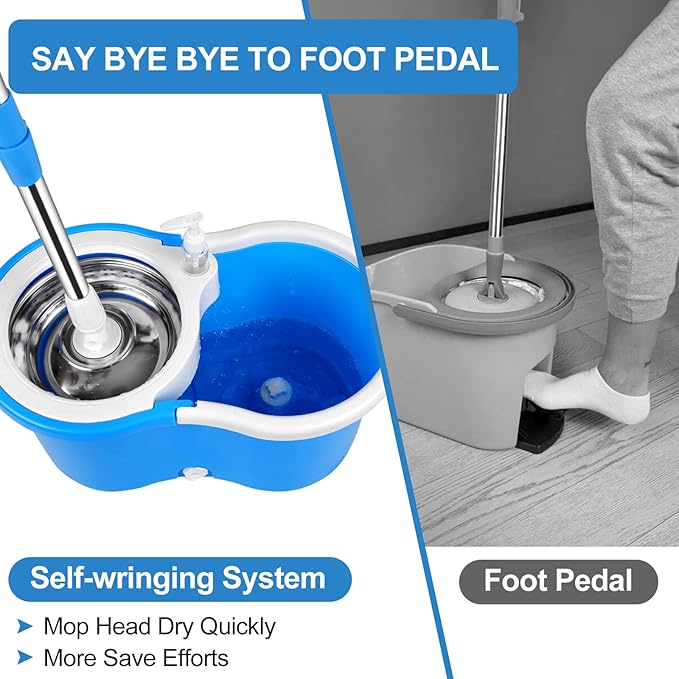 Mop and Bucket with Wringer Set, Separate Dirty Water with 3 Microfiber Replacement Mop Head Refills, 61" Stainless Steel Adjustable Handle for Floor Cleaning, (Mop Bucket 20QT)