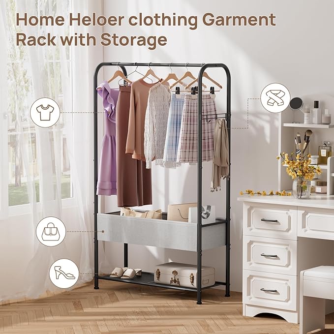 Golpart Freestanding Metal Garment Rack - Heavy Duty Coat & Clothes Hanger for Hanging/Drying, Portable Closet Storage for Laundry Room/Bedroom, Black