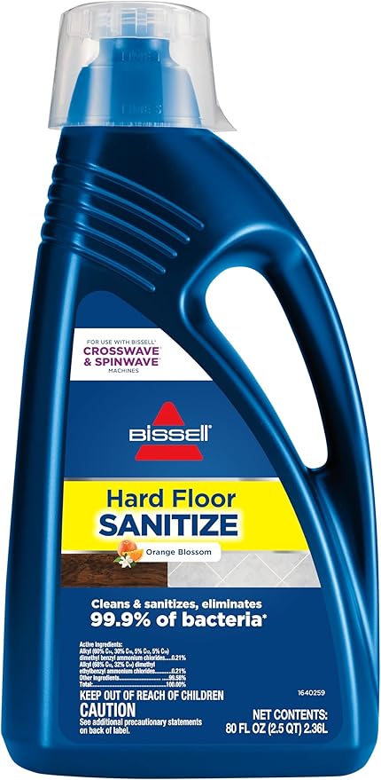 Bissell Hard Floor Sanitize Solution, For use in CrossWave and Spinwave, 80oz, Eliminates 99.9% of bacteria