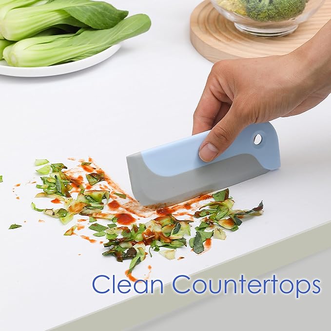 3 Pack Small Squeegees, Mini Squeegee for Windows, Mirrors, Bathroom Glass Shower Mirrors and Counter, Kitchen Countertops and Sink. Dish Scraper for Cleaning Up Dish Residue.(Blue&Yellow&Grey)