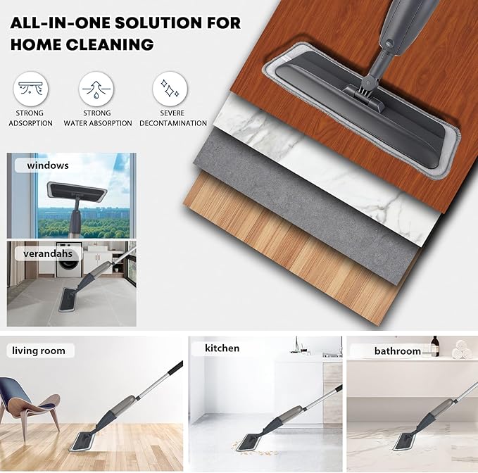 Spray Mop for Floor Cleaning with 360° Rotation - Multi-Surface Floor Cleaner for Wet/Dry Mopping Lightweight Handle for Kitchen Bathroom Hardwood&Tile Floors