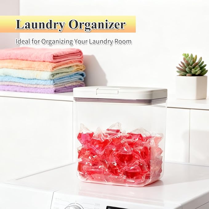Gute Laundry Pod Holder with Lid - 67oz Sealed Automatic Pop-Up Dispenser, Laundry & Dishwasher Pods for Laundry Room Organization-2L