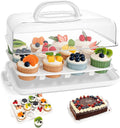 VGOODALL Cake Carrier with Lid and Handle, 12 Capacity Cupcake Carrier, 2-in-1 Rectangular Cupcake Holder for Pies Muffin Pizza Nuts Fruit, Dessert Storage Containers for Parties, Picnics, Baking
