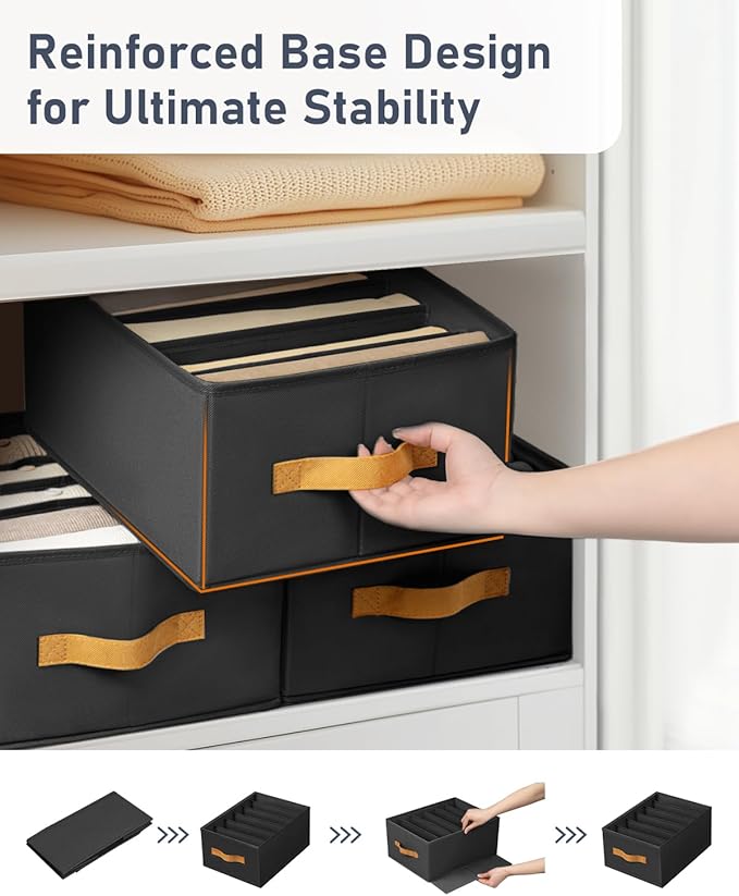 DIMJ Wardrobe Clothes Organizer, 8 Packs Fabric Closet Storage Organizer with Handles, Foldable Closet Organizers Dividers for Clothing Jeans Pants Sweater T-shirt