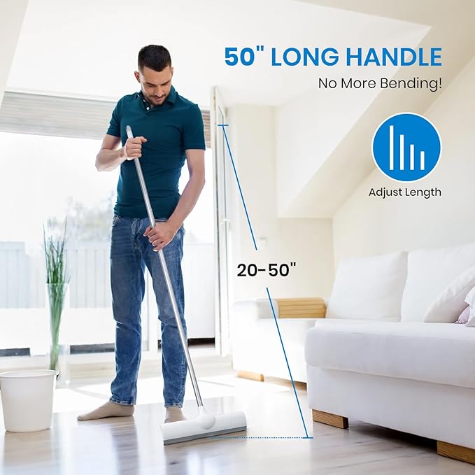 Magic Rubber Broom,50" Long Handle Floor Squeegee,Sweep and Squeegee Multifunction Household Cleaning Broom for Floor Kitchens Shower Tile Hardwood Vinyl Pet Hair (16.5inch)