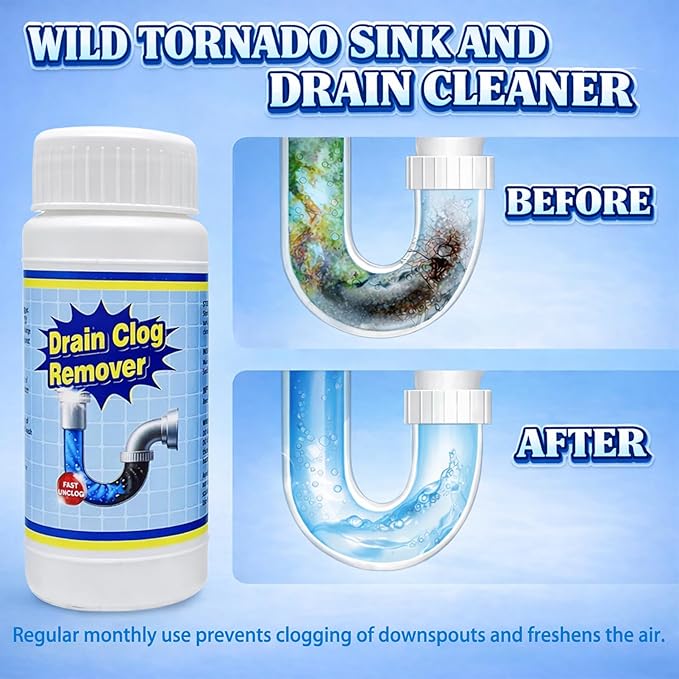 Wild Tornado Pipe Dredge, Powerful Sink and Drain Cleaner Powder, Fast Foaming Drain Cleaner for Kitchen and Pipes Cleaning Tool Clog Remover
