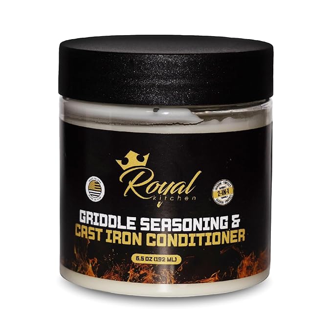 Royal Kitchen Cast Iron & Carbon Steel Seasoning Conditioner 2-IN-1 | Effective For Restoring, Protecting & Conditioning Blackstone Griddle, Cast Iron and Dutch Oven Cookware Food Safe and easy to use conditioner (6.5 Ounce (Pack of 1))