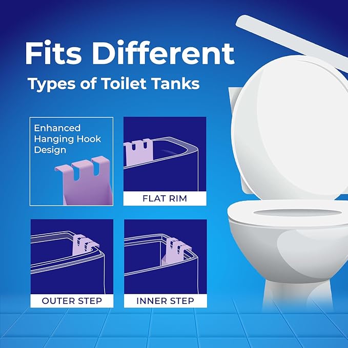 Toilet Tank Tablet Holder with 2 Blue Toilet Bowl Tablets, 8.97 x 3.22 x 2.25 Inch Tablet Holder - Prevents Flapper Jams & Residue, Extends Life of Drop-In Cleaner Tablets