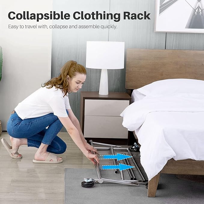 HOKEEPER Clothes Rack, Rolling Clothing Racks for Hanging Clothes, Portable Clothes Rack with Lockable Wheels, Commercial Heavy Duty Garment Rack for Bedroom, Living Room, Laundry, Balcony Collapsible