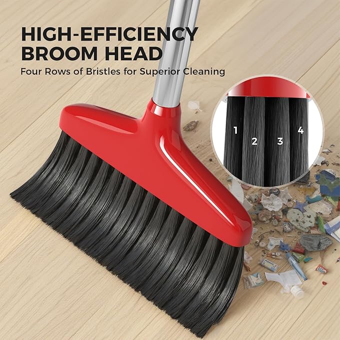 Handy Broom, Indoor/Outdoor Brooms, Duty Kitchen Broom, for Home Garage Kitchen Office Courtyard Lobby Patio Lawn Concrete (2, Red)