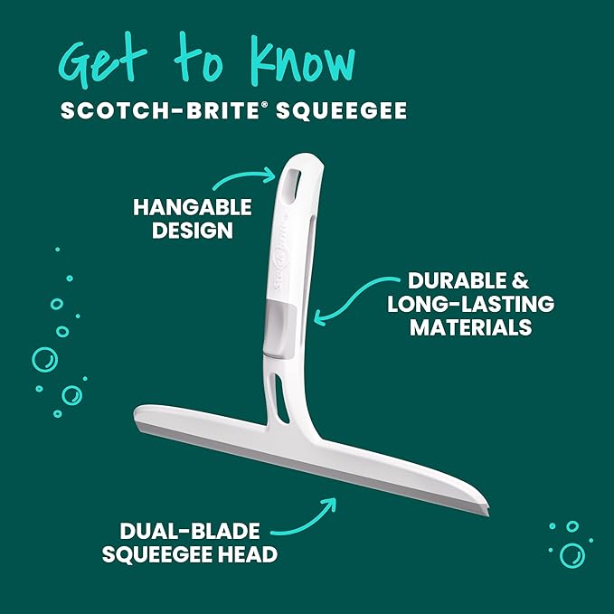Scotch-Brite Dual Blade Squeegee, Safe on Mirrors, Glass Shower Doors, Windows and More, 4 Count