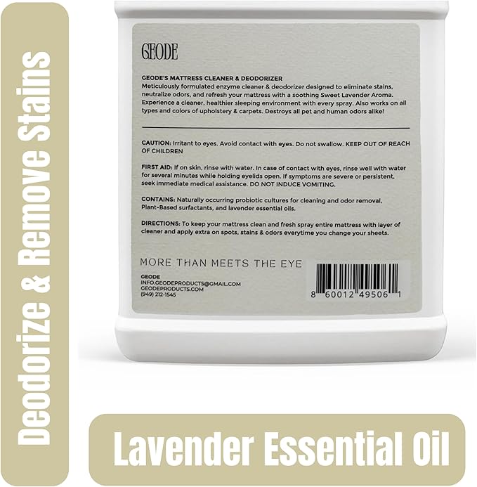 Geode Mattress Cleaner & Deodorizer – Natural Enzyme Formula for Stain & Odor Removal, Sweet Lavender Aroma, Eco-Friendly & Non-Toxic, Safe for All Fabrics – Gallon (128fl oz)