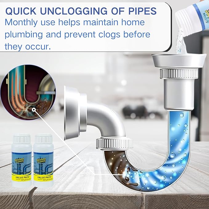 2Pcs Wild Tornado Pipe Dredge,Powerful Sink and Drain Cleaner Powder,For Quick Foaming Cleaning Agent For Kitchen, Bathroom & Toilet Pipes (2)