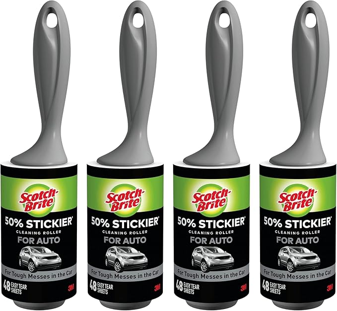 Scotch-Brite 50% Stickier Auto Lint Roller 4 Rollers 48 Sheets Per Roller (192 Sheets Total)