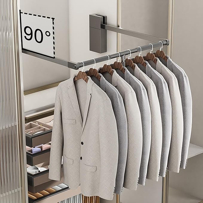 Pull Down Closet Rod for Hanging Clothes, Retractable Wardrobe Hanger for Cabinet Inside Width 35"~47.2", Aluminium alloy Tubing with Plastic Housing, 44 lb Weight Rating