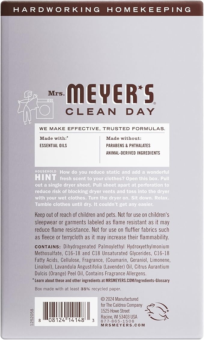 MRS. MEYER'S CLEAN DAY Dryer Sheets, Lavender, 80 ct