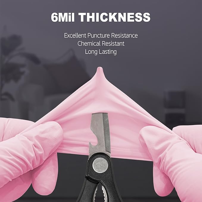 Disposable Nitrile Dishwashing Gloves, Extended 12 Inches Cuff, 6-mil, Cherry Blossom Cleaning Gloves, Latex-Free