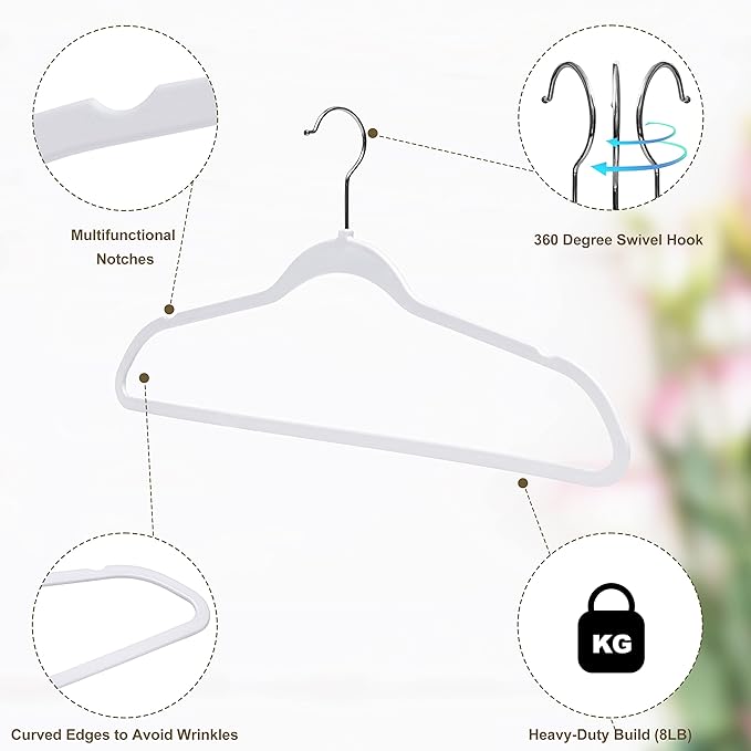 Quality Hangers 50 Pack Non-Velvet Plastic Hangers for Clothes - Heavy Duty Coat Hanger Set - Space-Saving Closet with Chrome Swivel Hook, Functional Non-Flocked Hangers - Cream White