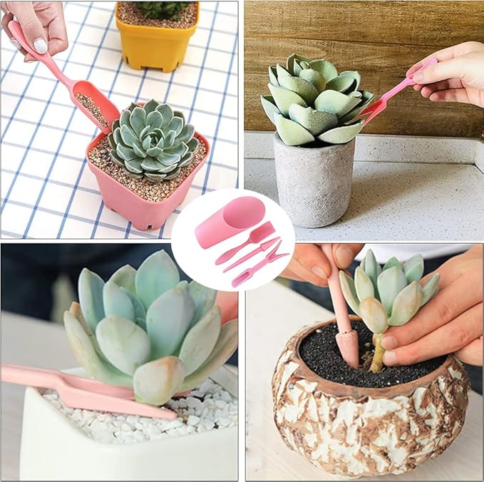 AKOAK 4 Pcs Set Mini Garden Soil Spoon Plastic Planting/Transplanting Garden Tool Set Indoor Mini Garden Plant Care Shovel Soil Cup Bucket Shovel Transplanting Tool