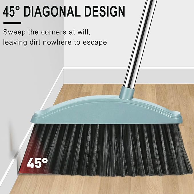 Broom and Dustpan Set with Wiper Long Handle Hand Broom for Home & Kitchen with Scraping Teeth and Scraper, Outdoor Broom Household Cleaning Tool Apartment Essentials Cute Stuff