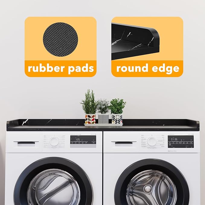SpaceAid Washer Dryer Countertop, Laundry Wood Shelf Topper with Edge, 54" Width x 27.5" Depth Cover Guard Organizer for Washer and Dryer Laundry Hamper Counter Storage Organization (Black Marble)