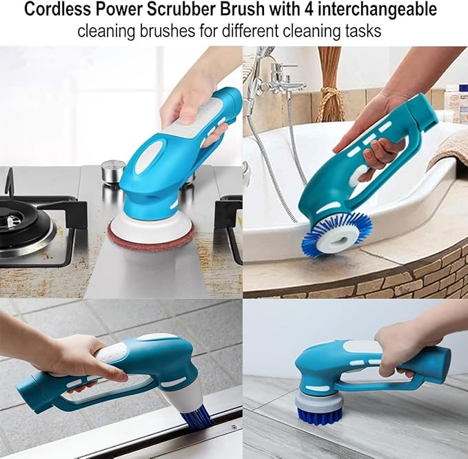 RICHOOSE Cordless Electric Spin Scrubber with 6 Brush Heads & 2 Rechargeable Batteries, Power Scrubber for Shower Tile Grout Tub Bathroom Cleaning, IPX7 Waterproof Handheld Scrubber